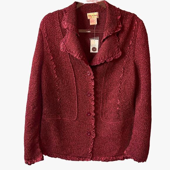 Toffee & Apple Burgundy Textured Knit Jacket Size Large NWT - Picture 9 of 9
